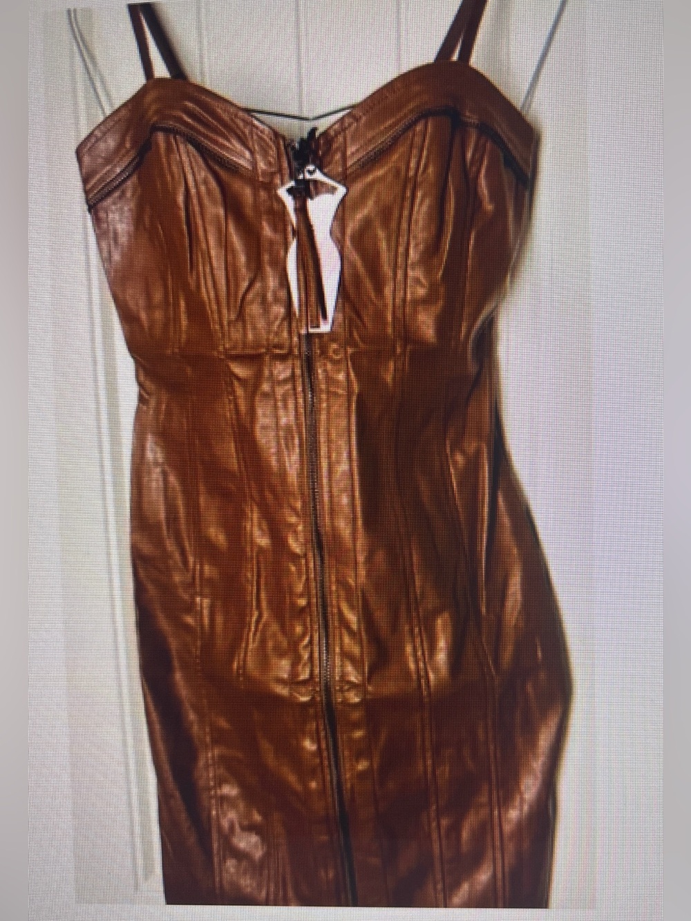 Haute Monde Faux Leather Dress Zip-Front Brown Leather Y2K Minidress Size Small